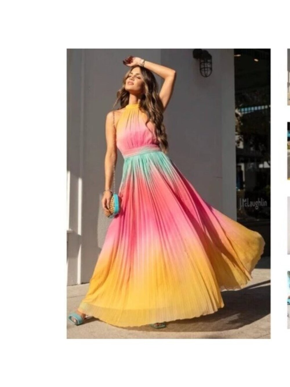 Rococo Sand Zale Halter Maxi Dress Sz M Pink Rainbow Ombre Boho Coastal Vacay - Picture 2 of 13
